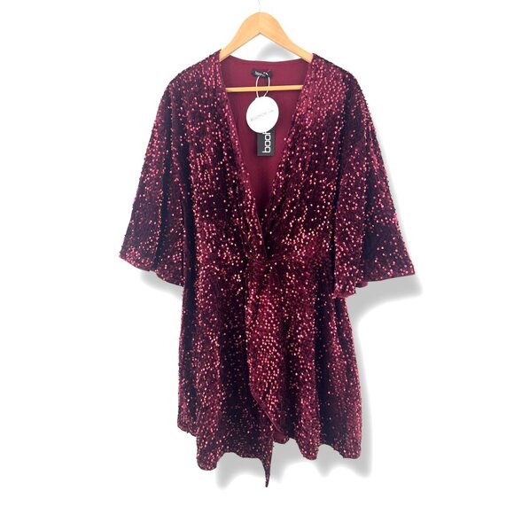 Wine Sequin Plunge Dress Size 18 2X New Embellished Evening Holiday Party‎ Plus - Picture 2 of 8